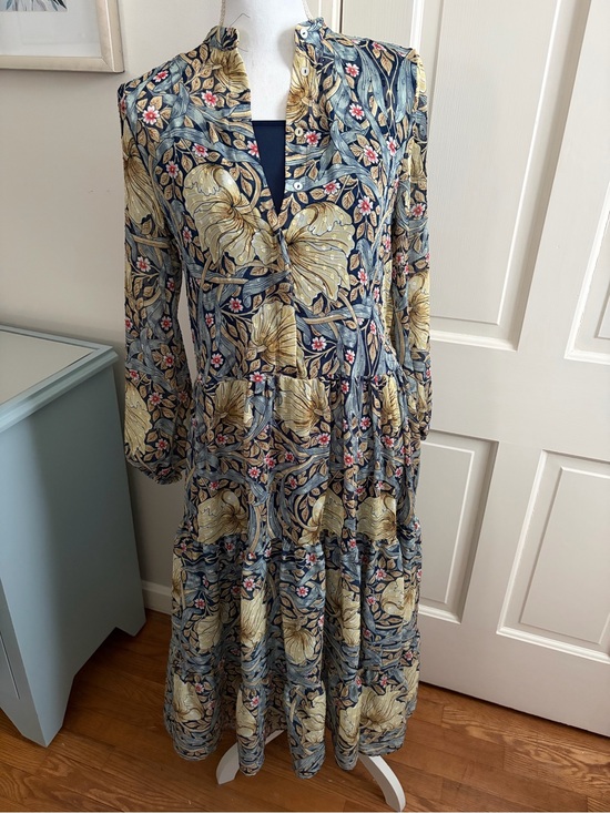 H&M Dresses & Skirts - H&M / Morris & Co., Floral Tiered Long Sleeve Maxi Dress in Navy and Gold